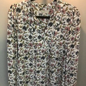 Loft Floral Tie Neck Blouse